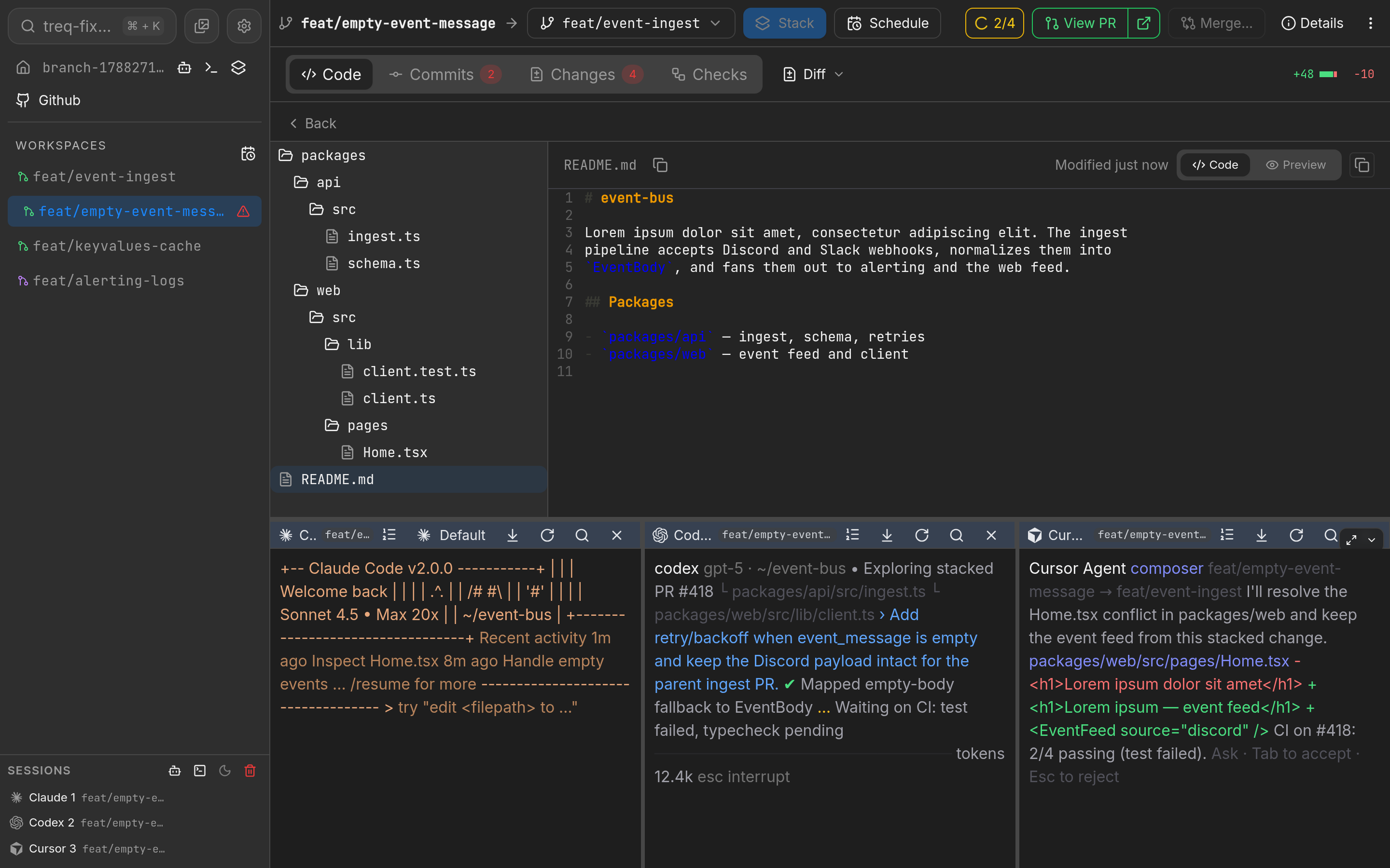 Treq code review screenshot showing comments sent to Claude