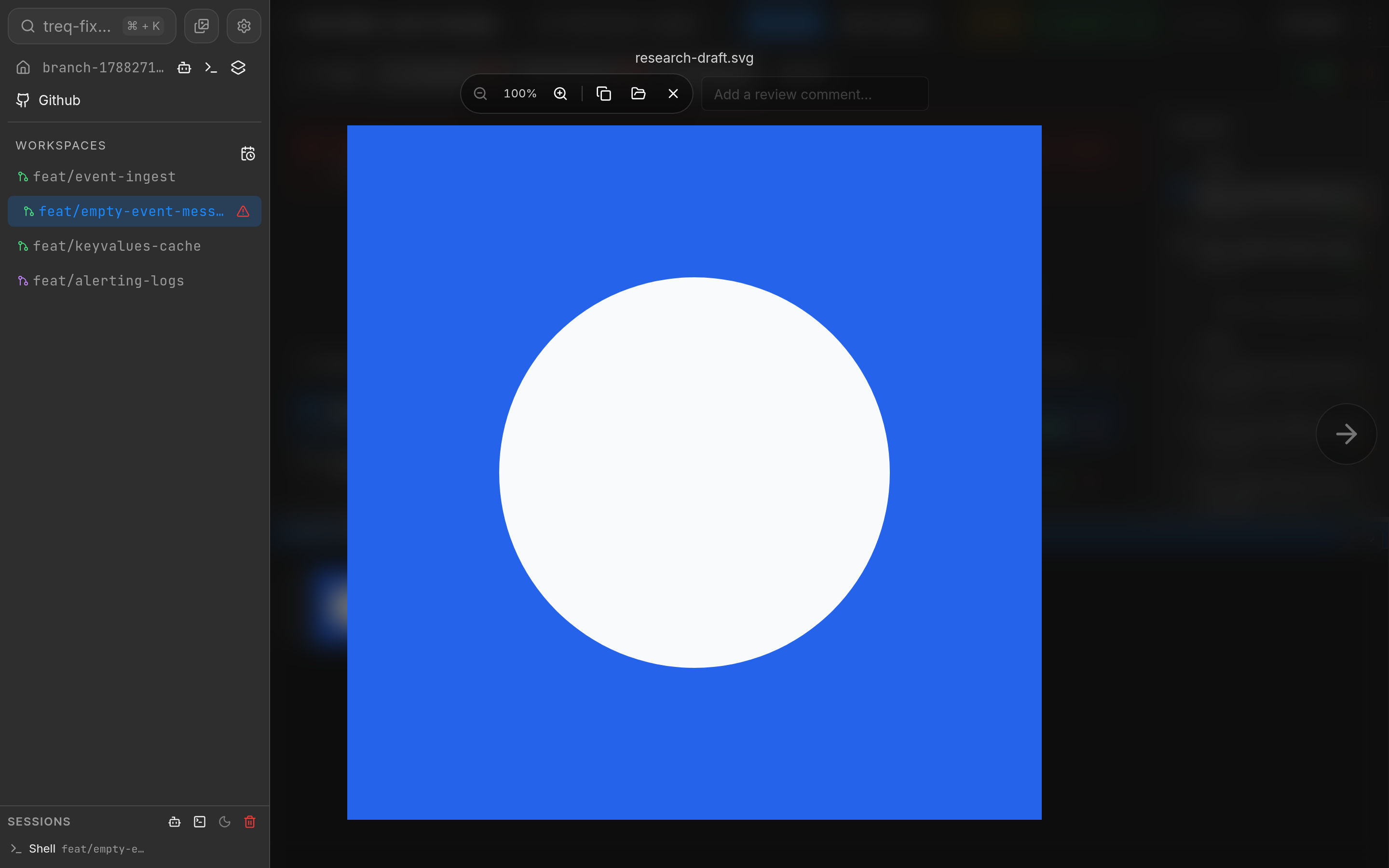 Asset lightbox open after clicking the thumbnail