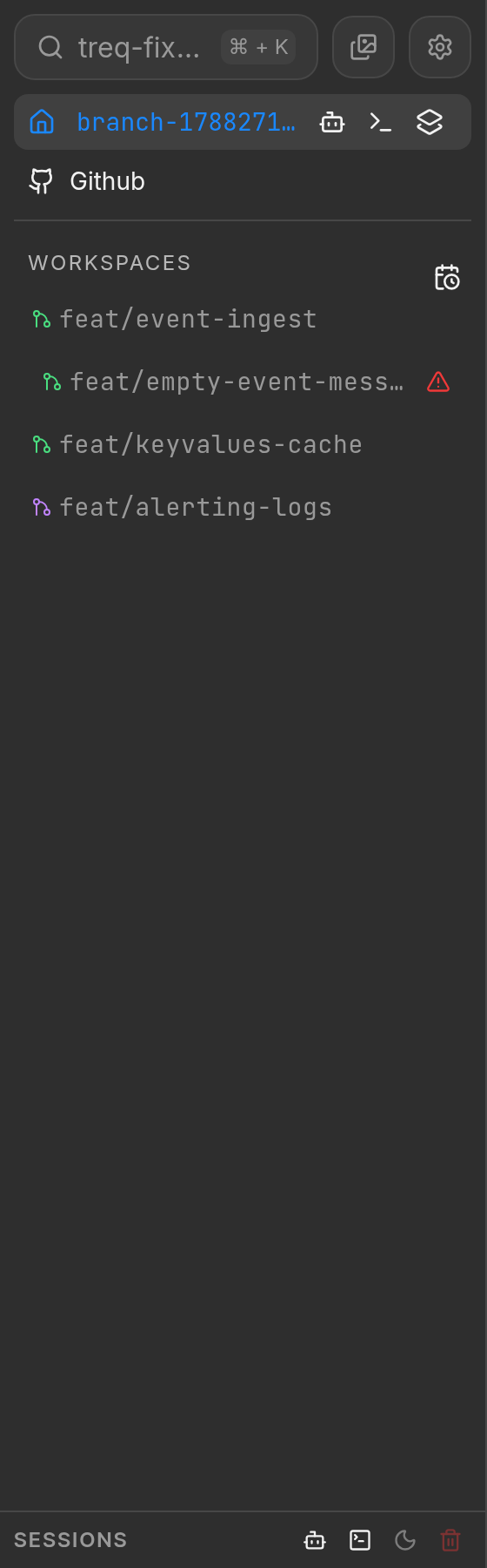 Sidebar showing stacked workspace hierarchy
